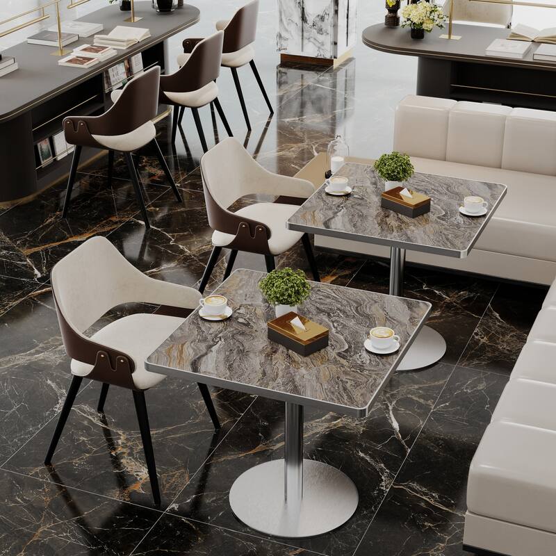 Square Modern Dinning Table 31.5 inches Bistro Table Tulip Table with Faux Marble top, Sturdy Metal Frame Diameter