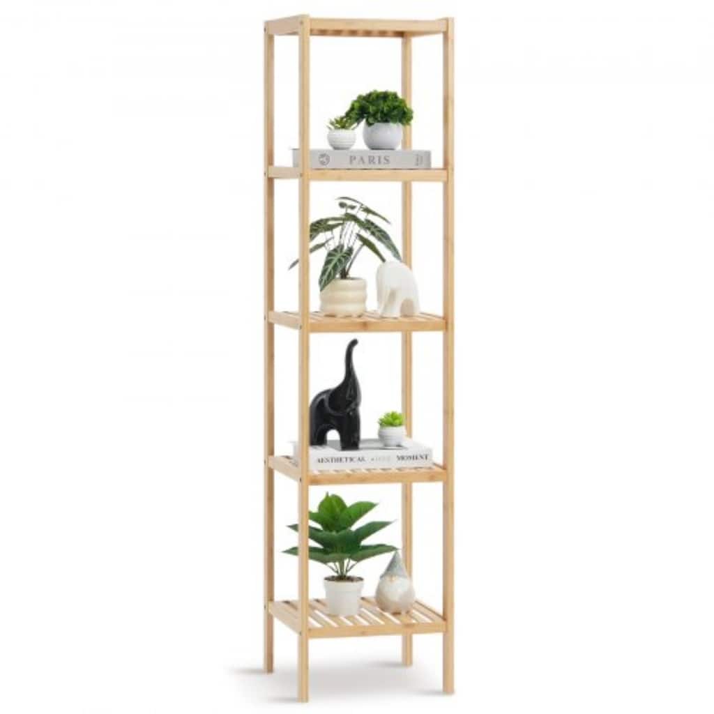 Freestanding 5-Tier Wicker Shelf, Narrow Storage Unit for Bathroom, Home or Kitchen - 12.99" x 12.99" x 57.87"