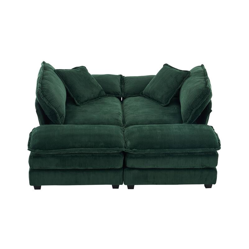 84.6" Corduroy 2-seats sofa With 2 back pillows,2 toss pillows and two ottoman