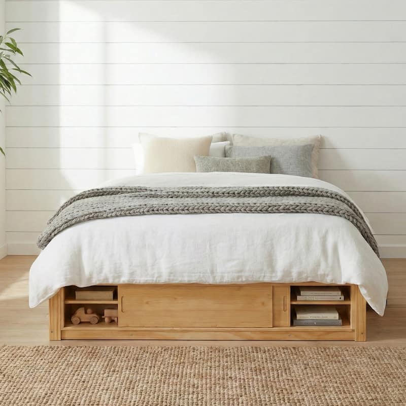Queen Size Platform Bed Frame with 4 Storage Drawers & Footboard Cubby by Harper&Bright Designs