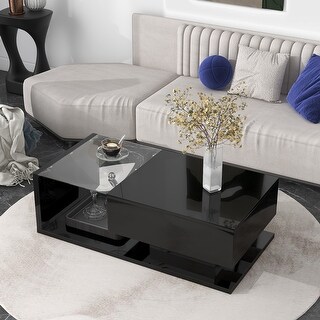 Modern Coffee Table with Tempered Glass - Bed Bath & Beyond - 38046686