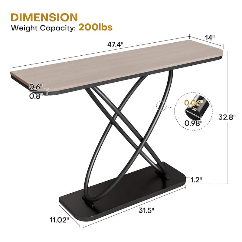 47.4" Industrial Console Table for Entryway Sofa Table - 47.4"L x 14"W x 32.8"H