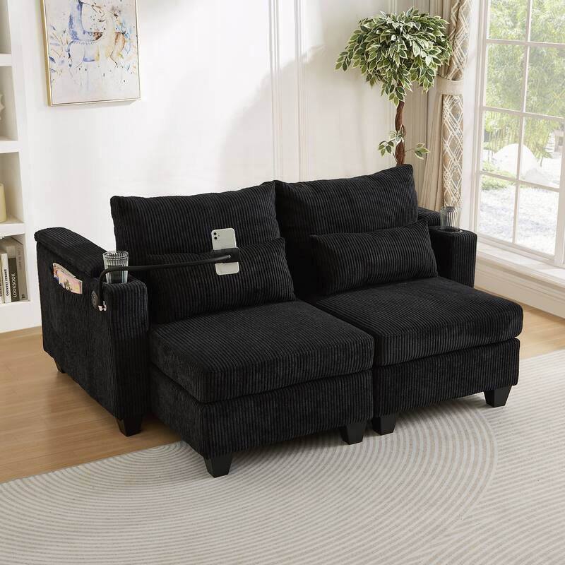 Loveseat Sofa Sofa Bed Corduroy Sleeper Sofa with USB Ports