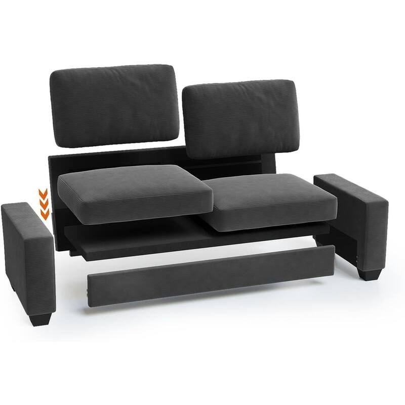 3 Seater Corduroy Upholstered Couches, with Wide Armrests, 83"