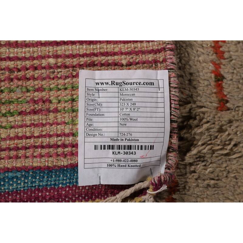 Geometric Plush Moroccan Area Rug Hand-Knotted Wool Carpet - 8'2" x 10'7"