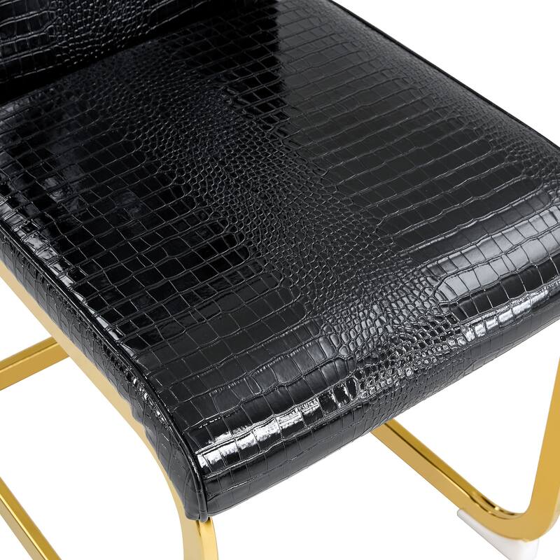 Retro Alligator-Embossed Faux Leather Dining Chairs with Crystal Buckle, Accent Upholstered Kitchen Chairs