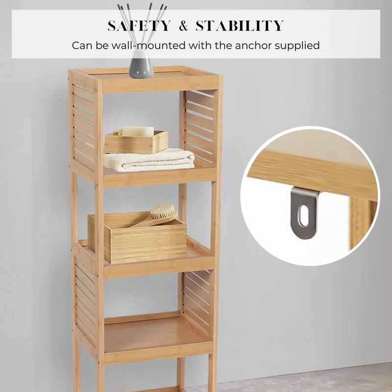 Open-Shelf Storage Unit with Vented Design, Natural - Trinidad Collection - 14.7"L x 11.13"W x 32.12"H