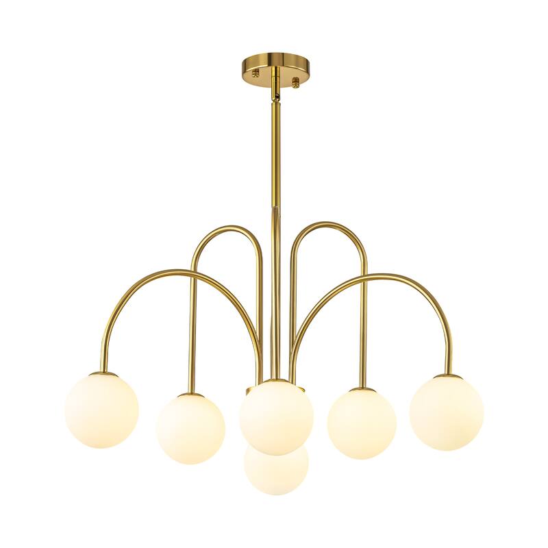 6-Light Modern Linear Sputnik Branch Frosted Glass Globe Chandelier for Dining Room