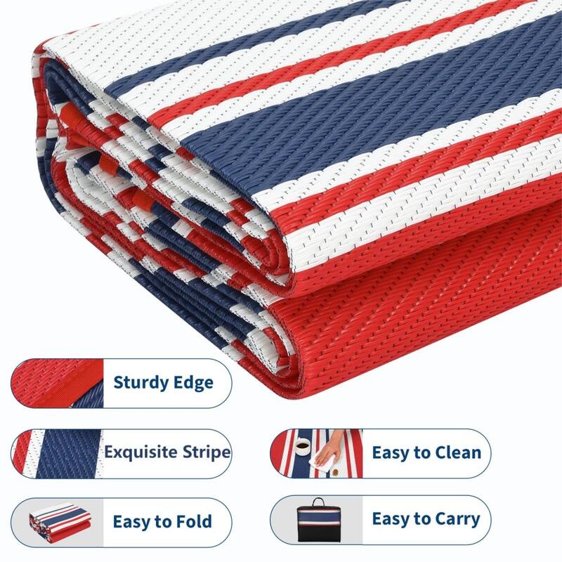 Outdoor Rug Waterproof Mat Outside Rugs for Patio Camping Balcony Modern Strip Plastic Straw Rug