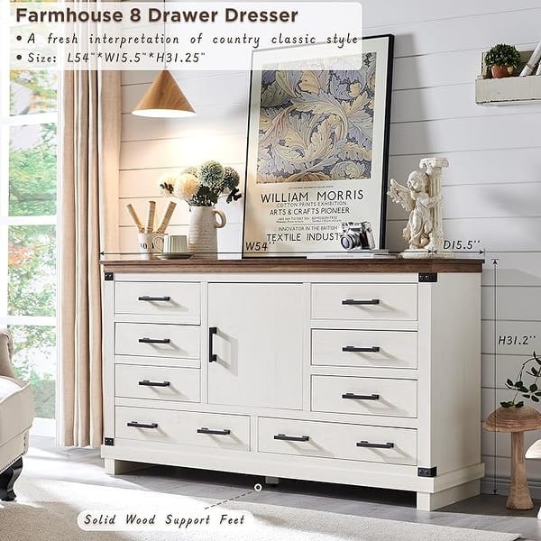 Farmhouse 8 Drawer Dresser, Wood Long Chest of Drawers, Closet Dresser - On  Sale - Bed Bath & Beyond - 40768400