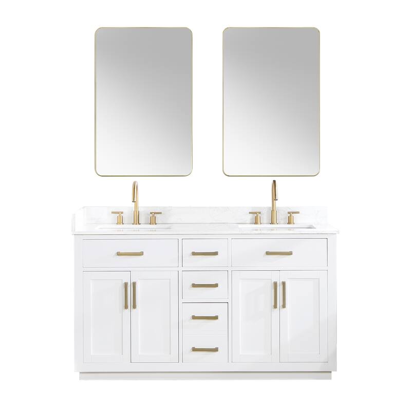 Altair Gavino Bath Vanity with Grain White Composite Stone Top and Mirror