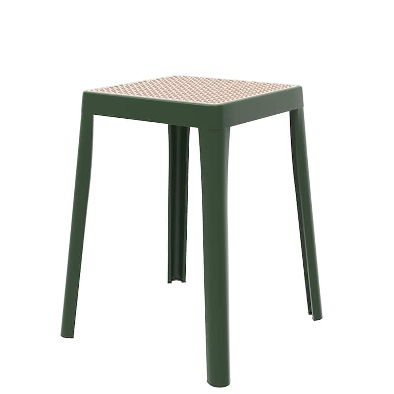 Tresse Modern Stackable Dining Stool with Wicker Seat for Dining Room, Garden, Patio, Indoor or Outdoor - No Assembly Required - Green