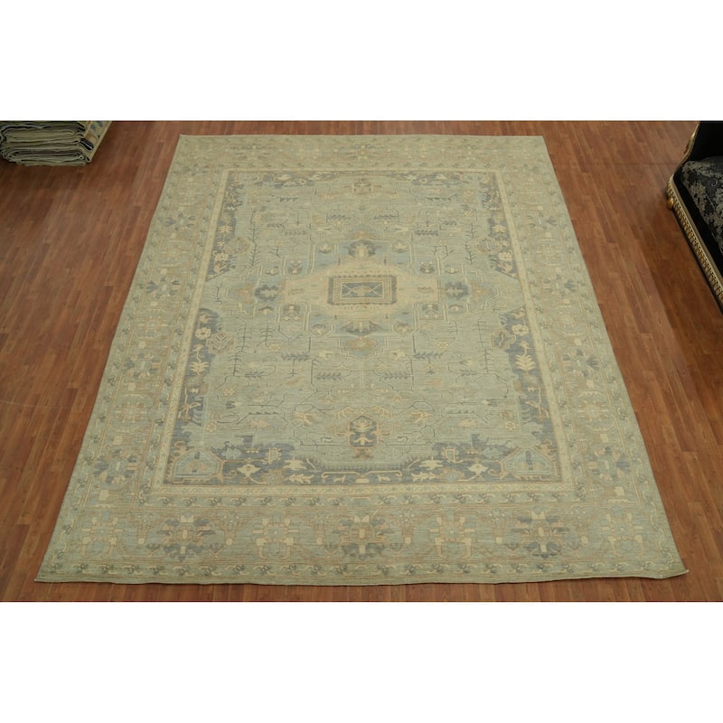 Vegetable Dye Wool Oushak Turkish Large Rug, Medallion Geometric Carpet - 14' 7'' X 12' 2''