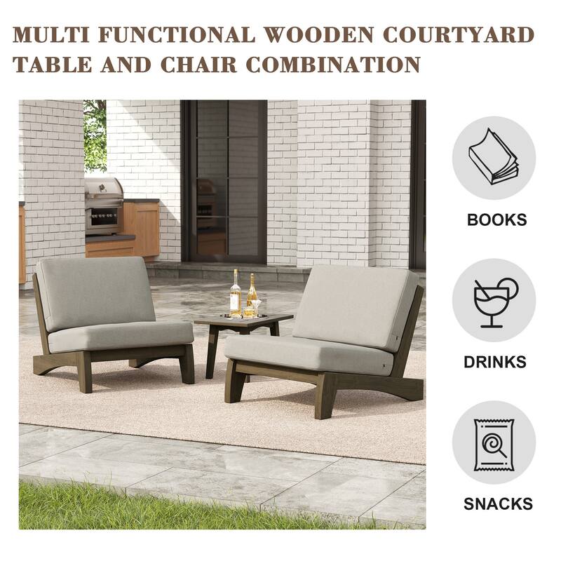3-piece Outdoor Patio Teak Wood Club Chairs with Side Table