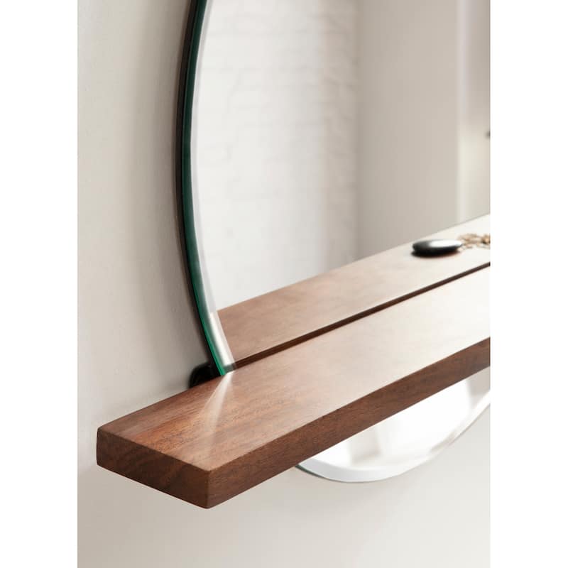 Kate and Laurel Fosset Round Frameless Mirror with Shelf - 30x24