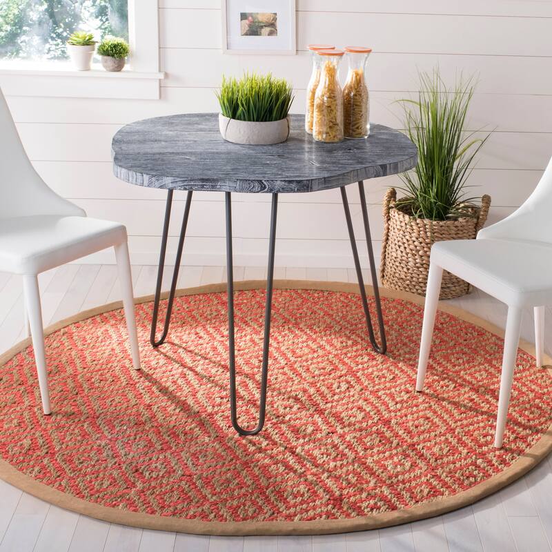 SAFAVIEH Handmade Natural Fiber Jaeda Diamond Jute Tassel Rug - 6' Round - Fuchsia/Natural