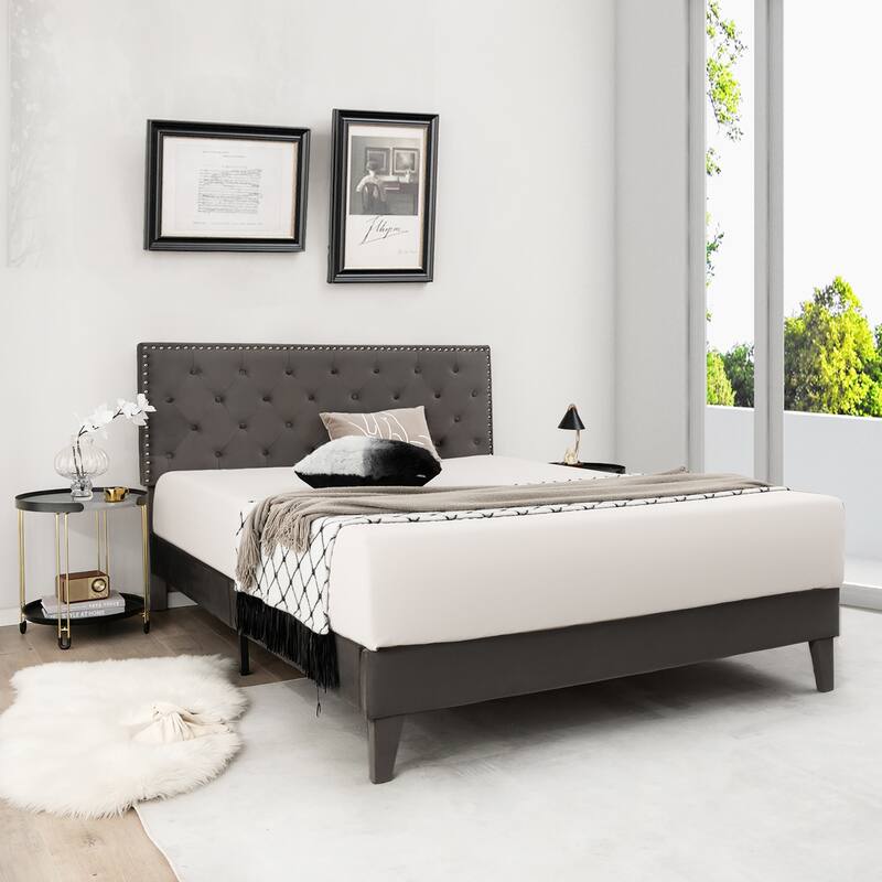 Costway Bed Frame Upholstered Platform Bed with Tufted Headboard