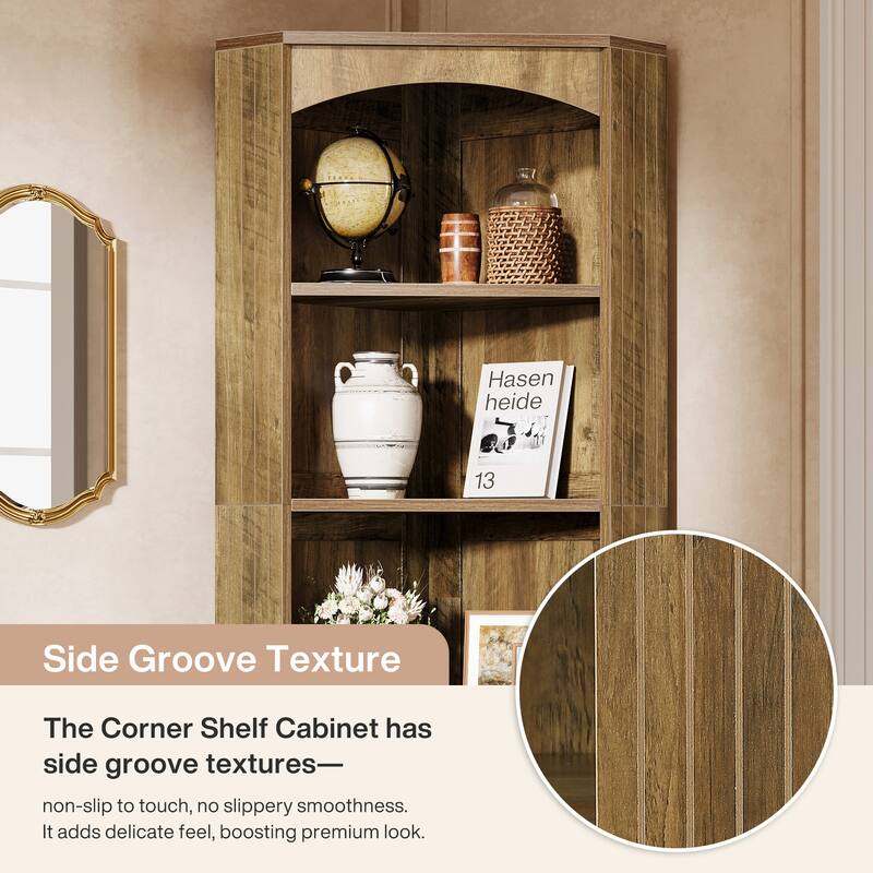 Freestanding Corner Storage Cabinet, 70.9" Tall Corner Bookshelf