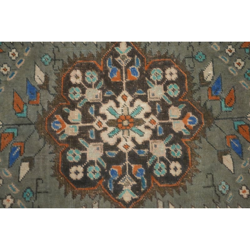 Hand Knotted Oriental 100% Wool Carpet Traditional Medallion Green Tabriz Area Rug - 4' 9'' X 3' 1''