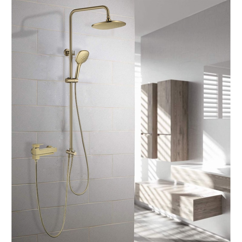 High Pressure 5-Way 9'' Rain Shower Head Black/Gold with Handheld Shower Slide Bar