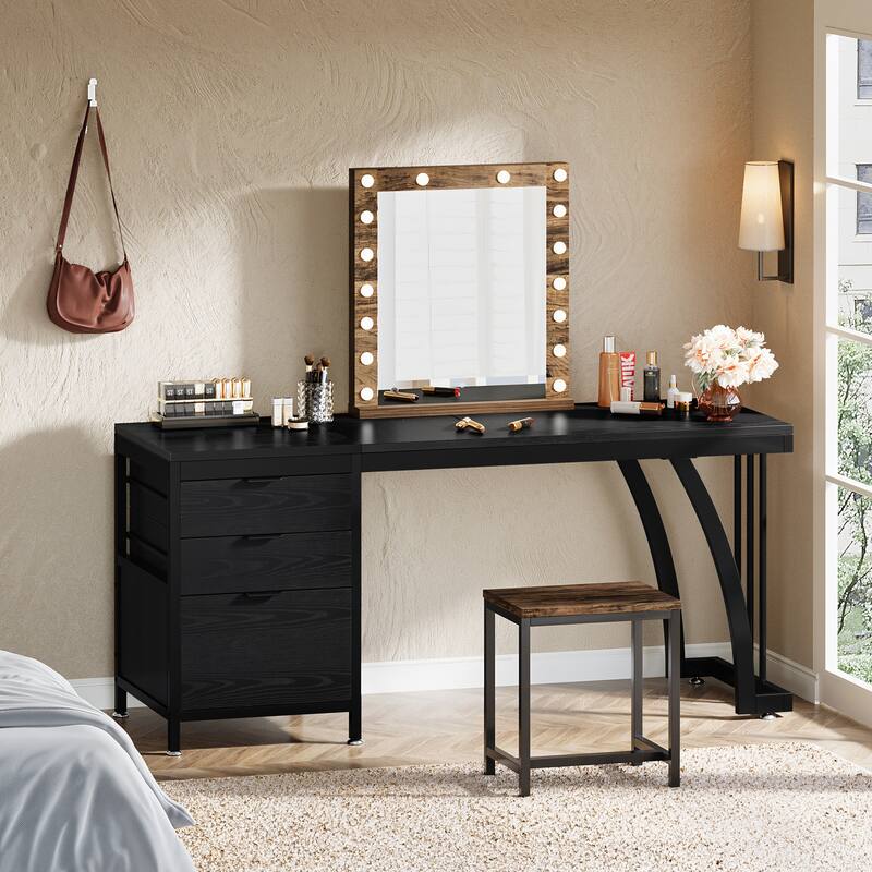 59" Large Vanity Desk with 3 Reversible Drawers, Chic Makeup Dressing Table Vanity Station for Women Girls Bedroom