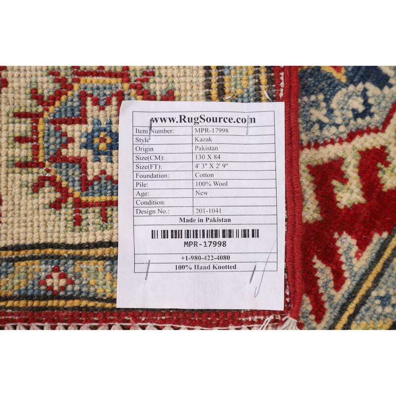 Oriental Red Kazak Accent Rug Handmade Wool Carpet - 2'9" x 4'3"