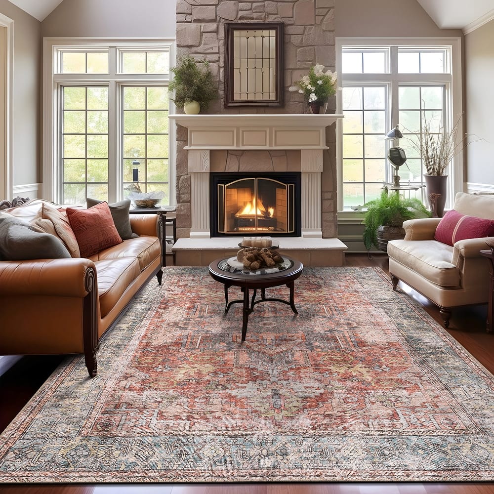 World Rug Gallery Vintage Inspired Distressed Machine Washable Area Rug