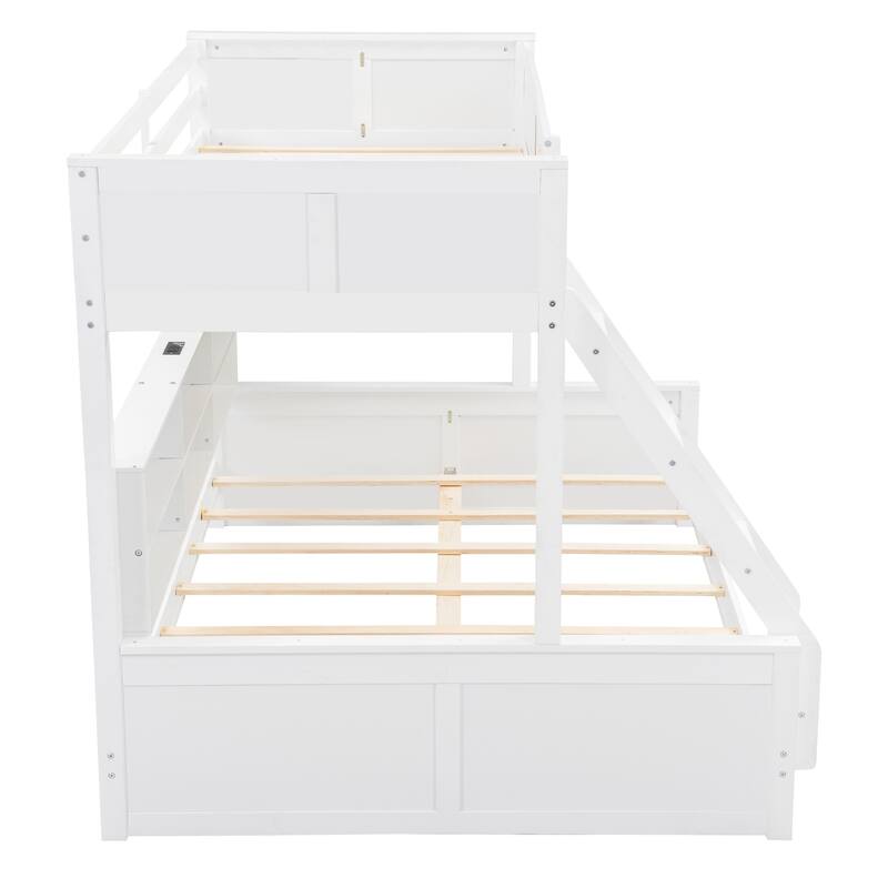 Twin&Full XL over Queen Bunk Bed with Storage Cabinets and USB Ports