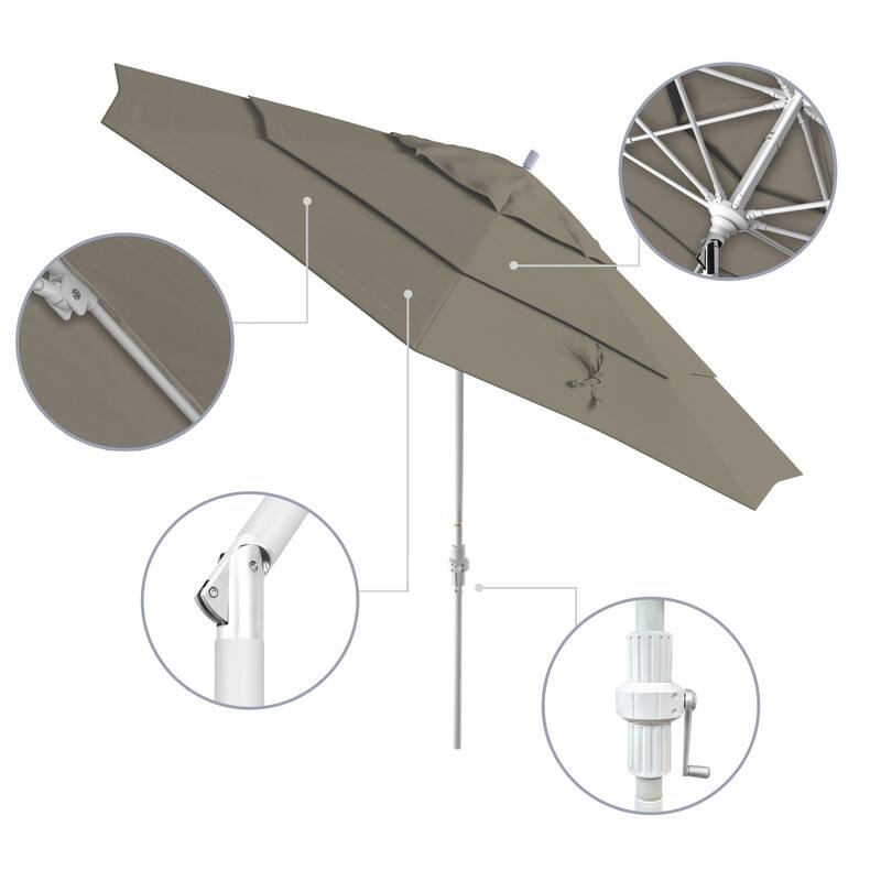 California Umbrella 11' Sun Master Patio Umbrella White Aluminum Pole Fiberglass Ribs Crank Lift Tilt Pacifica