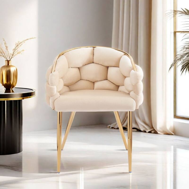 Modern Velvet Handmade Accent Chair - Beige