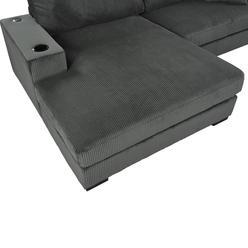 Luxurious Large Sectional Sofa with Thick Cushions, Lounge, Built-in Cup Holders & Charging Ports