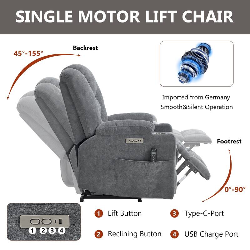 Power Lift Recliner Chair with Massage & Heat, Heavy Duty Electric Recliner, Recliner Chair with USB Ports & 2 Cup Holders
