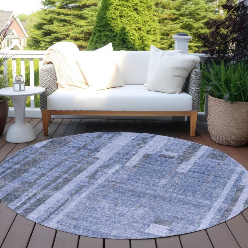Machine Washable Indoor/ Outdoor Modern Stripes Chantille Rug