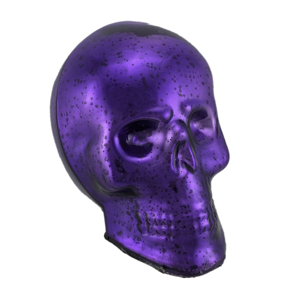 Purple Mercury Glass Skull Statue - 8.75 X 9.5 X 6.5 inches