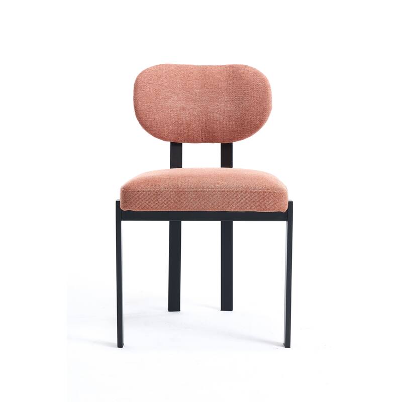 Modern Dining Room Chairs, Mid-Century Upholstered Boucle Kitchen Dining Chairs with Black Metal Legs