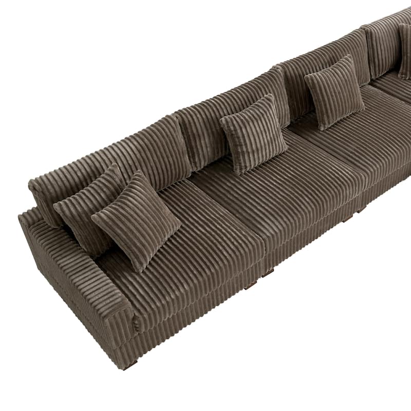 Anne 150" W Upholstered Plush Corduroy Modular Sectional Sofa