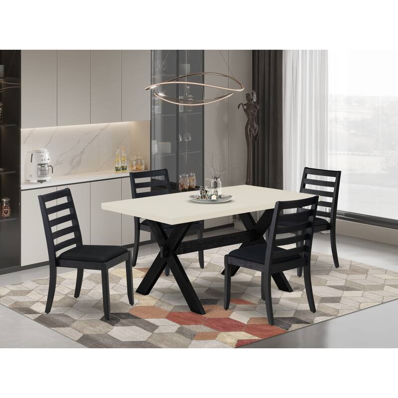 East West Furniture dining room set - a kitchen table & Stackable dining chairs - Wire-brushed Black (Pieces & Seat Options) - X626X1624-5