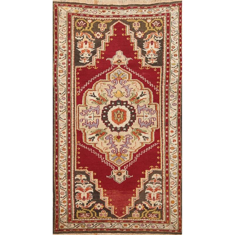 Vegetable Dye Geometric Anatolian Turkish Area Rug Wool Handmade - 3'7" x 6'6"