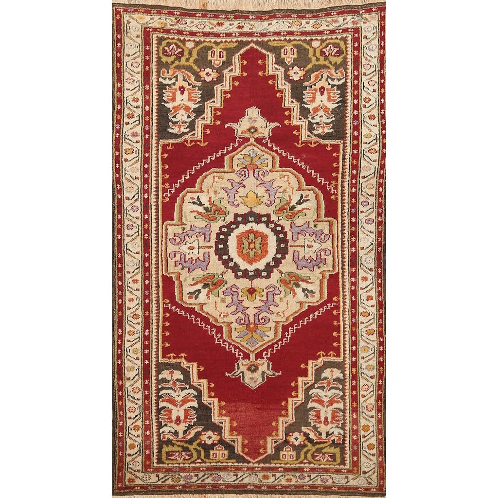 Vegetable Dye Geometric Anatolian Turkish Area Rug Wool Handmade - 3'7" x 6'6"