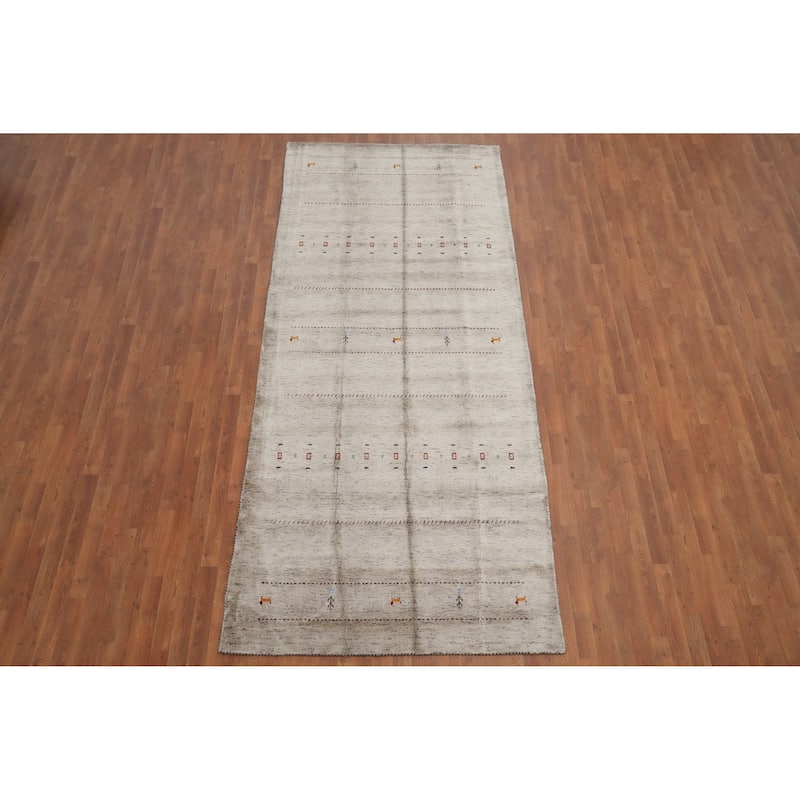 Hand Knotted Oriental 100% Wool Carpet Tribal Animal Pictorial Beige & Ivories Gabbeh Area Rug - 11' 10'' X 5' 1''