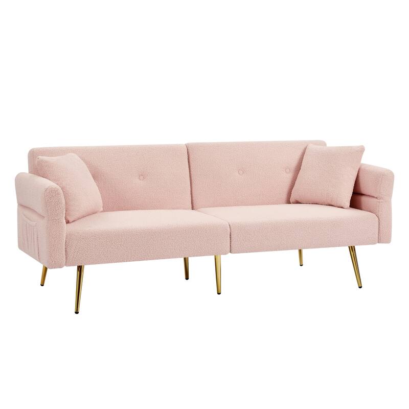Convertible Sofa Loveseat Sleeper Sofa Couch with Reclining Backrest, Sofa Bed Upholstered Sofa with Pillows