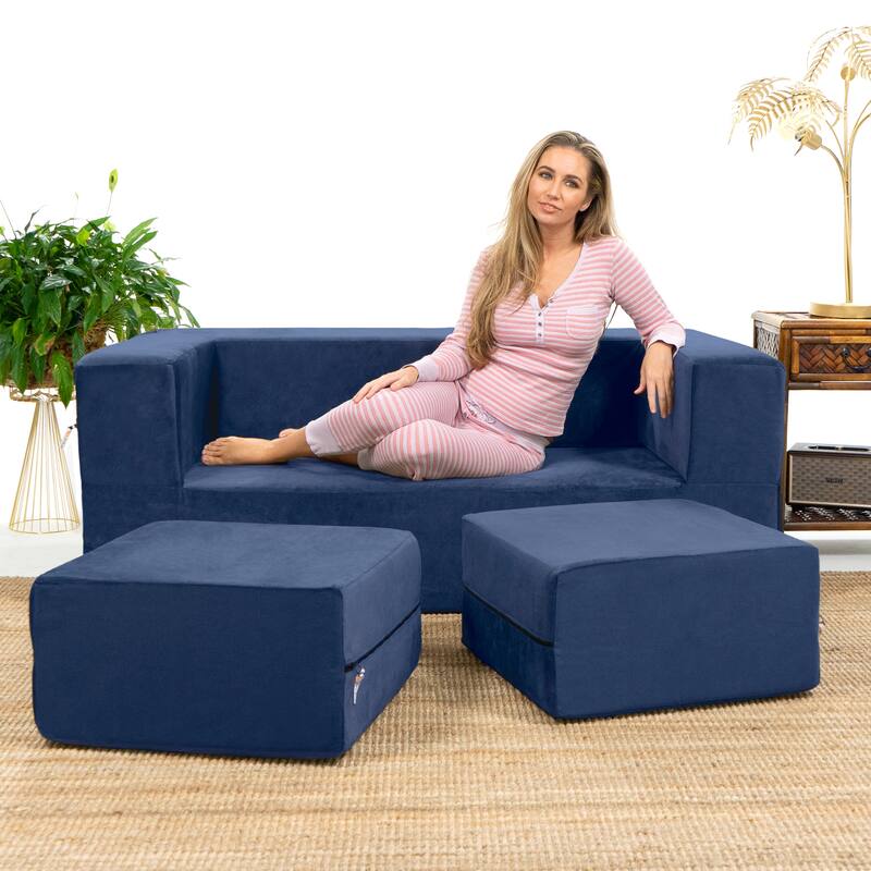Jaxx Zipline Convertible Queen-size Sleeper Loveseat and Ottoman Set
