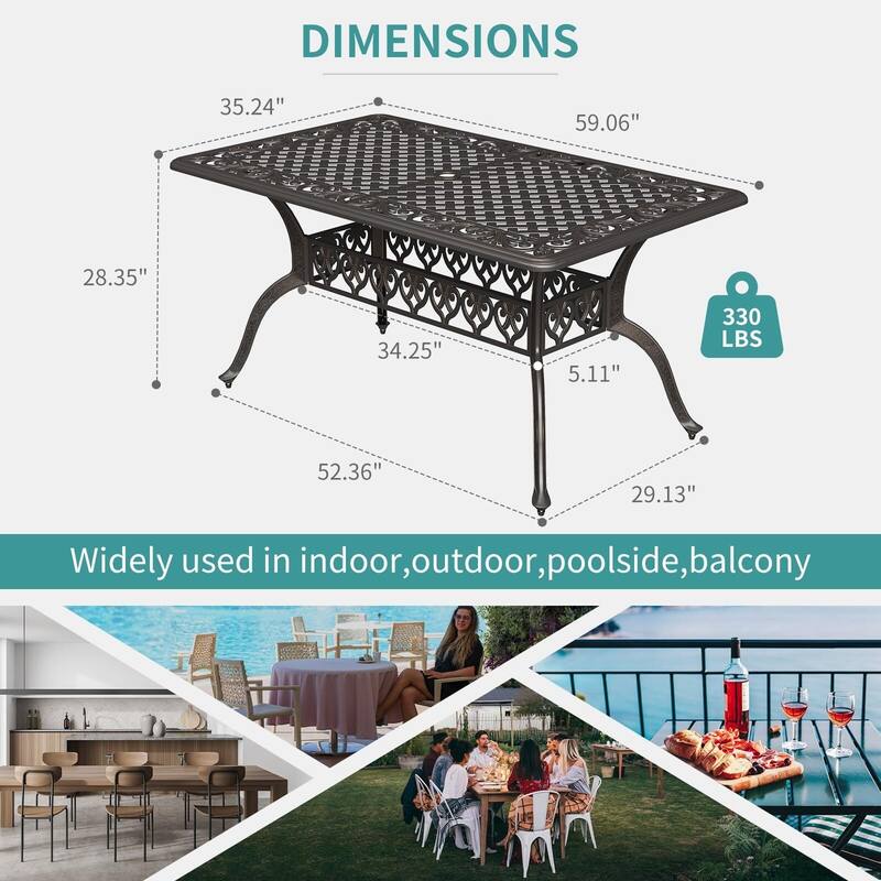 59" All-Weather Cast Aluminum Table, with Umbrella Hole