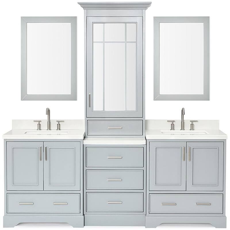 Ariel M085DWQR Stafford 85" Free Standing Double Basin Vanity Set with - Grey / Pure White Quartz / Brushed Nickel