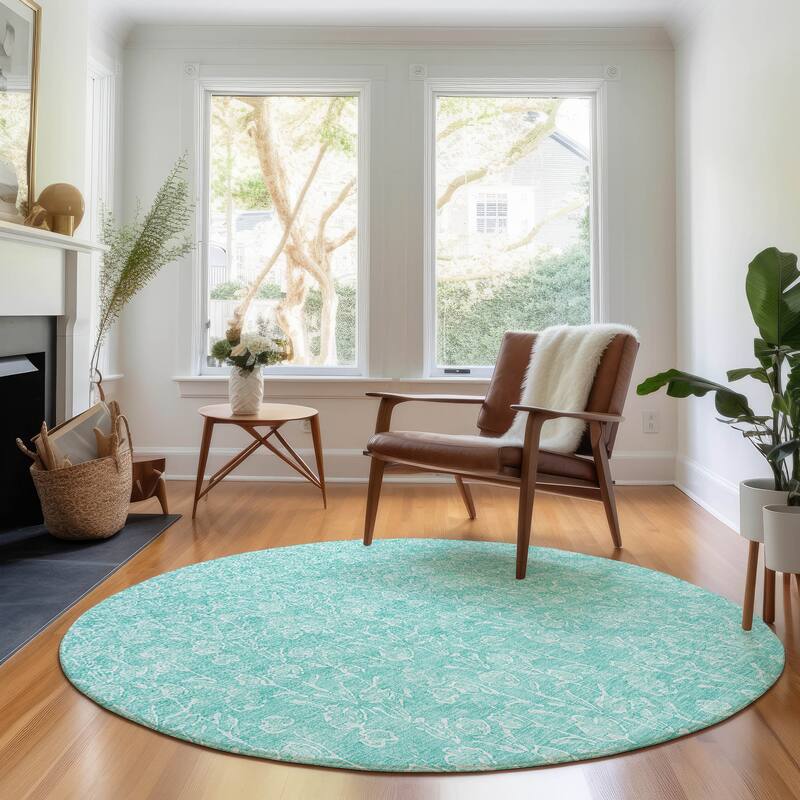 Premium Washable Super Soft Modern Floral Mayfield Rug - Teal - 8' x 8' - Round