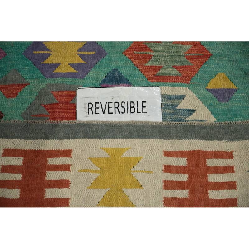 Hand Woven Oriental 100% Wool Carpet Southwestern Tribal Green Kilim Area Rug - 11' 10'' X 9' 0''