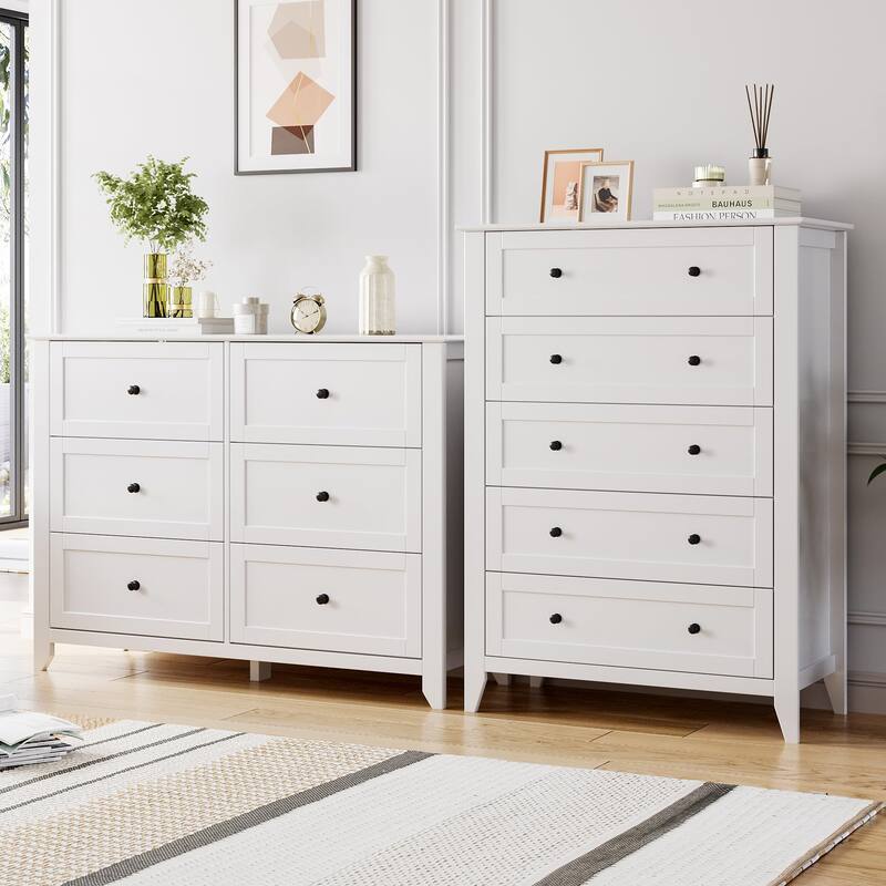 5/6 Drawer Dresser for Bedroom, Dresser with Deep Drawers & Metal Knobs, Modern Wooden Chests of Drawers