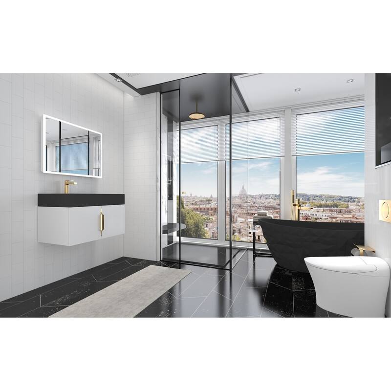 Amazon 30" Wall Mounted Bathroom Left Basin Vanity Set w/ Black Top