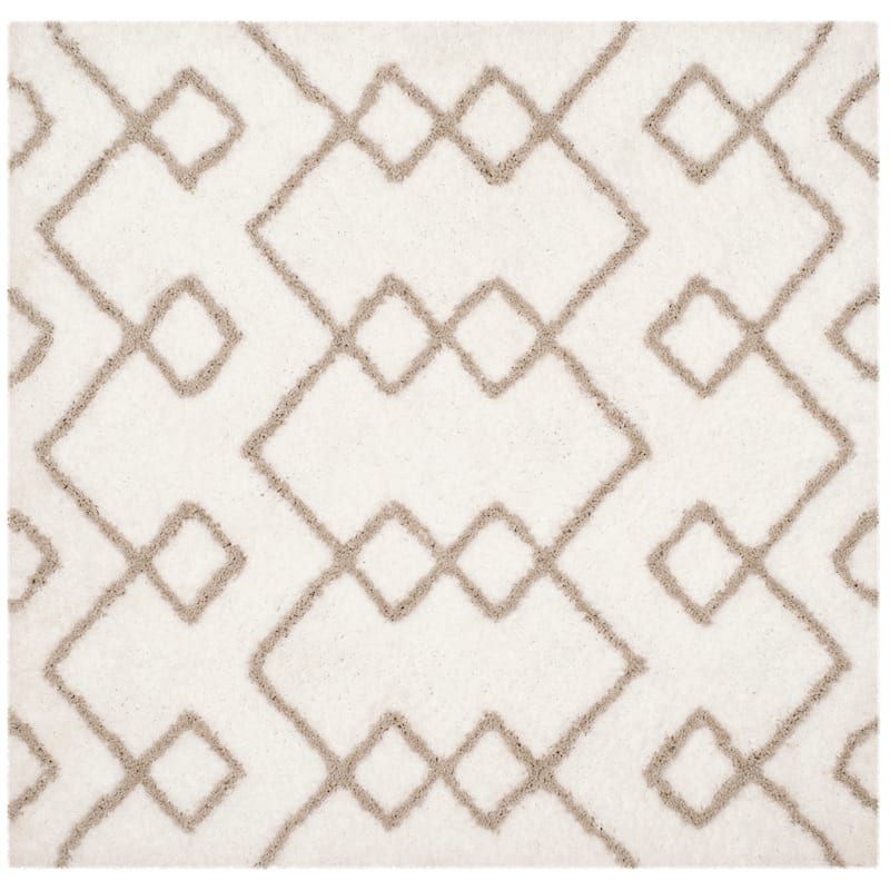 SAFAVIEH Handmade Toronto Shag Shaniqua Polyester Rug - 5' Square - Ivory/Silver
