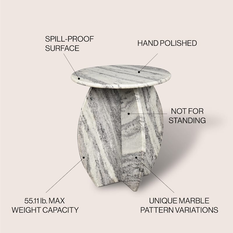 Sloane 17.5" Contemporary Natural Marble Handmade X-Shaped End Table, Gray/Black, by JONATHAN Y.